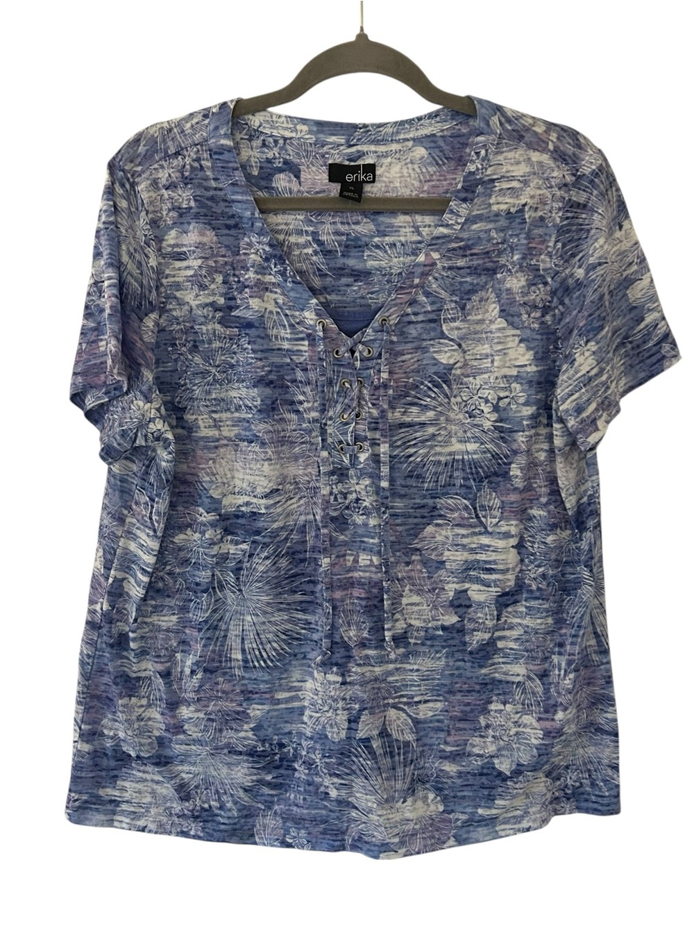 Blue Y2K 2000s Erika Top Shirt Floral Design Braided Detail Women’s Size XL Fit!